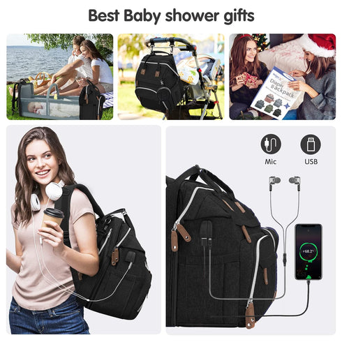 Backpack, DERJUNSTAR Baby Diaper Bag Diaper Changing Station, Baby Bags for Boys Girls,Waterproof Changing Pad,USB