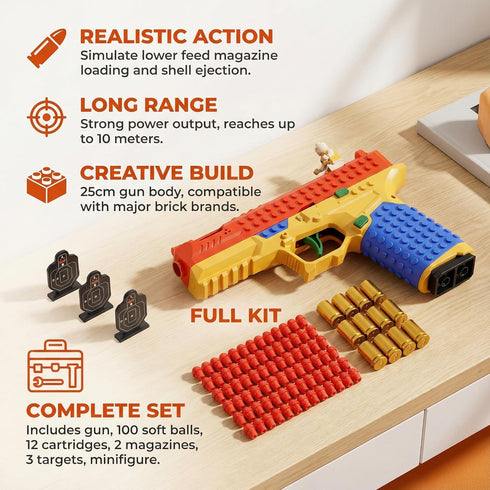 MUJERWQ Set 100 14+ DIY Building Block Foam Blaster - Educational STEM Toy Gun with Foam Darts & Display Stand