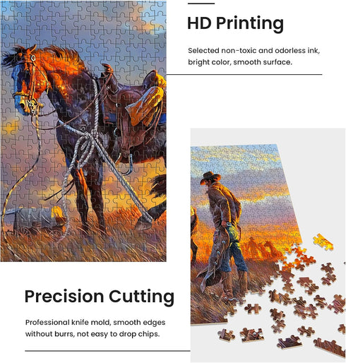 najiaxiaowu Wooden 1000 Pieces Jigsaw Puzzles for Adults, Western Cowboy Rider Prairie Wind Flower Puzzle