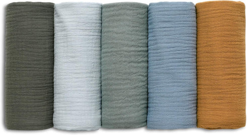 Muslin Swaddle Blankets - Neutral Burp Cloths Receiving Blanket, 5 Pack for Newborn Boys and Girls