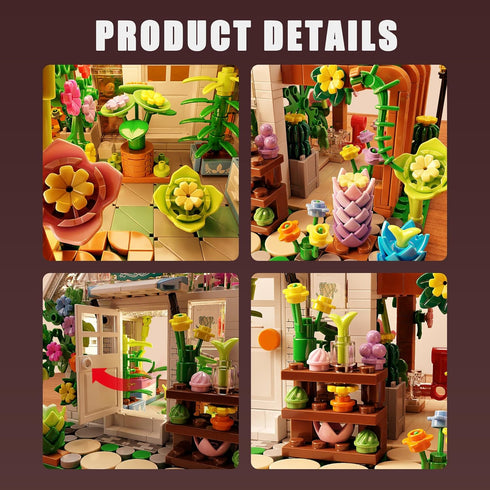 TYCOLE Set Playset, 8-12 (719PCS) Flower House Building with Lights, Garden House Building Toy Kits Compatible