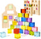 Wooden Building Blocks Set for Kids, 36 PCS Rainbow Acrylic Gem Cubes - Montessori Stacking Toy for Boys Girls 3-6