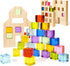 Wooden Building Blocks Set for Kids, 36 PCS Rainbow Acrylic Gem Cubes - Montessori Stacking Toy for Boys Girls 3-6