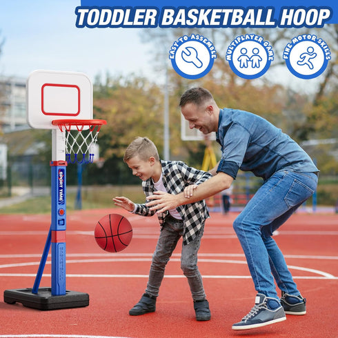 55" 3-5, HYES Toddler Basketball Hoop, Height Adjustable Basketball Hoop for Kids Kids Basketball Goal, Indoor Outdoor