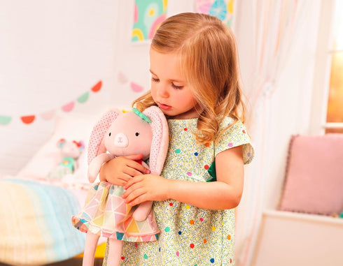 B. toys 15-Inch Plush Bunny - Soft Stuffed Animal for Baby, Toddler, Washable Rabbit, Orange & Pastel Outfit