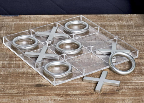 Deco 79 Metal Tic Tac Toe Game Set with Silver Pieces, 12" x 1" x 12"