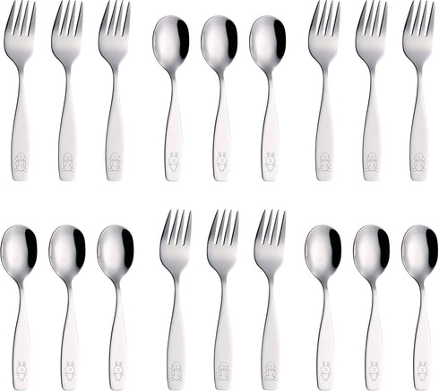 ANNOVA Kids Silverware, 18 Pieces Children's Safe Flatware Set, 9 x Children Safe Forks, 9 x Dinner Spoons, Toddler