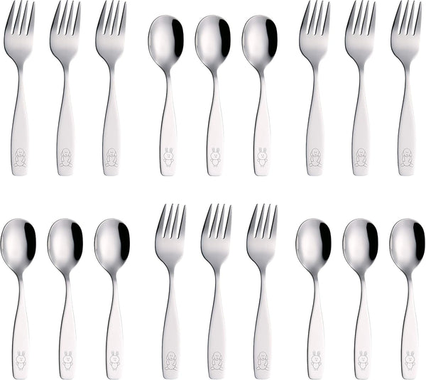 ANNOVA Kids Silverware, 18 Pieces Children's Safe Flatware Set, 9 x Children Safe Forks, 9 x Dinner Spoons, Toddler
