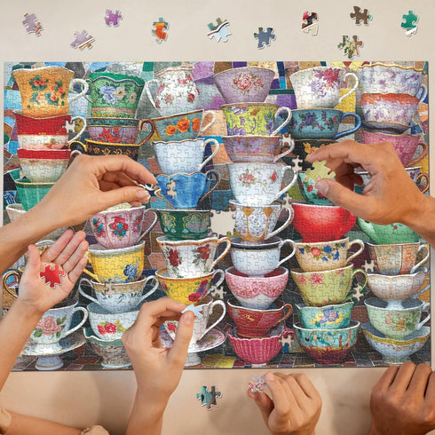 PPuzzling 1000 Teacups Puzzle for Adults Pieces, Colorful Tea Time Jigsaw Puzzles Features Classical Coffee Tea Cups