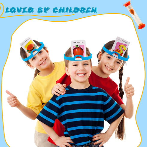 4 Set Headband Game Guessing Who Am I Game with Headbands, Picture Cards, Scoring Coins & Sand Clock
