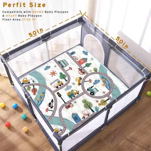 ZNVYPPD 50X50 Tummy (Car,50x50) Baby Play Mats for Floor, Playpen Mat, Car Playmat Non-Slip Cushioned Crawling Mat