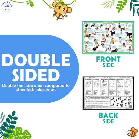 Tot Talk Mountain Animals Educational Placemat for Kids – Durable, Double-Sided, Waterproof, Wipeable, 17.5” x 11.5”