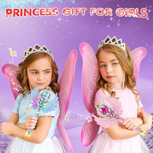 Light Up Snowflake Wand - Spinning LEDs and Sound Magic Princess Toy for Kids, Birthday Cosplay Party Favors, Pink