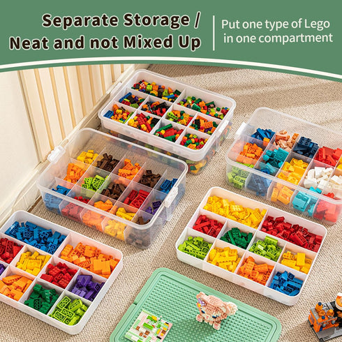 2 joyingbaby Toys Storage Organizer Bins for Lego Stackable Toys Organizer Lego Building Block Storage (Green, layers)