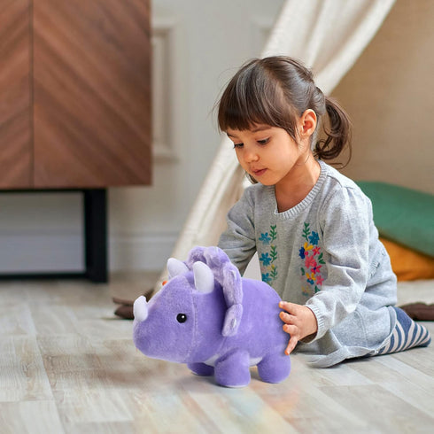 BenBen 13” Dinosaur Stuffed Animal, Cute Triceratops Plush Toys for Kids, Purple Baby Shower Birthday Gifts