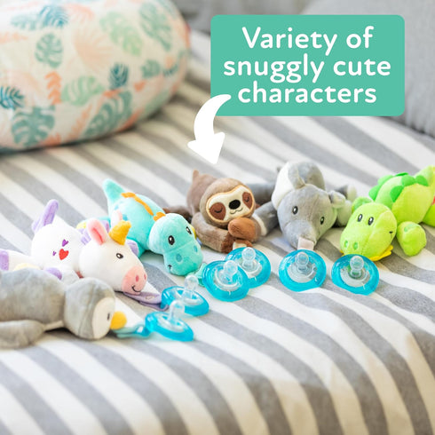 Set Nuby Calming Natural Flex Snuggleez Pacifier with Plush Combo for Cuddling with Comfort, Dino