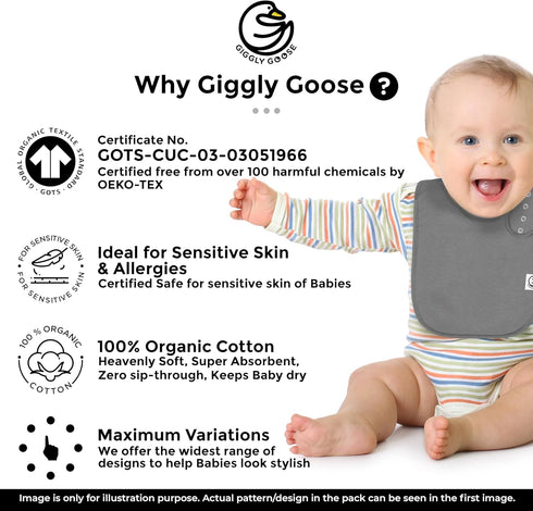 (3-Pack) 345 Organic Cotton Baby Drool Bibs Thick GSM, Soft & Absorbent, Teething Bibs for Boys and Girls
