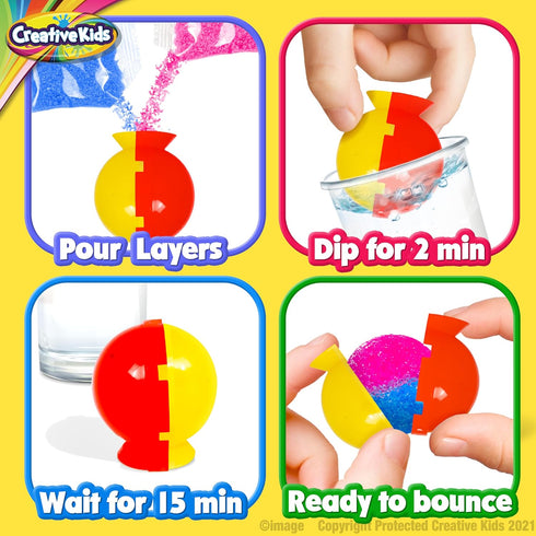 25 5 43 Creative Kids Magic Bouncy Balls - DIY STEM Toys - Science Kit for Kids - Multicolor Bags & Molds Makes Up