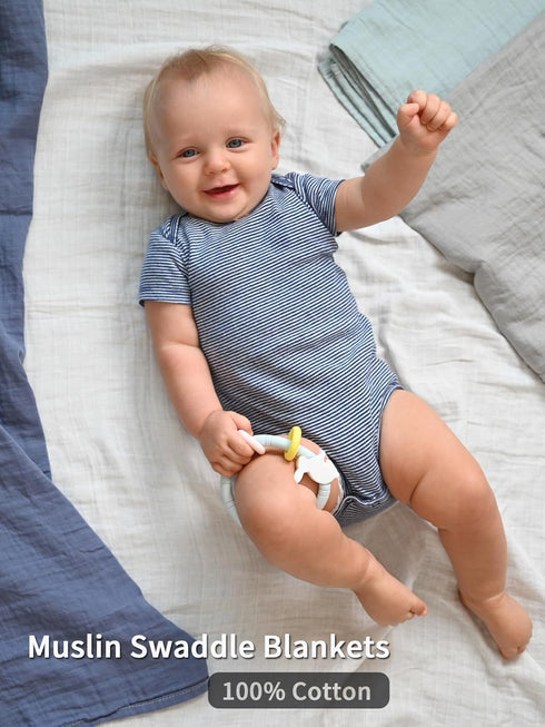 4 Pack 47x47 Inches, POMISO Muslin Swaddle Blankets for Boys & Girls, Newborn Receiving Blankets, Soft Breathable Baby