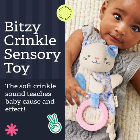 0 Itzy Ritzy - Bitzy Crinkle Sensory Toy for Babies & Toddlers Features Crinkle Sound, Soft Braided Teething Toy Ring
