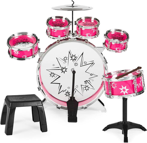11-Piece Set Best Choice Products Kids Beginner Drum Kit, Musical Instrument Toy Drum for Music Practice w/ Bass, Toms