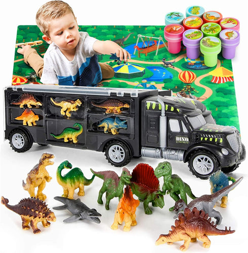 MOBIUS Toys Dinosaur Truck Carrier Large Transport Truck with 12 Realistic Dino