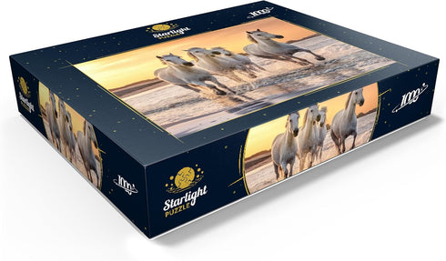1000 MyPuzzle White Camargue Horses Galloping On A Beach in France - Premium Piece Jigsaw Puzzle for Adults