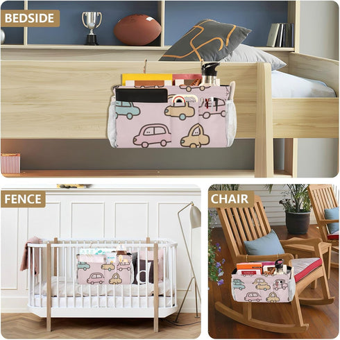 SyXIOP Pink Cartoon Car Bedside Hanging Storage Basket Table Cabinet Storage Organizer for Bunk Hospital Beds Dorm