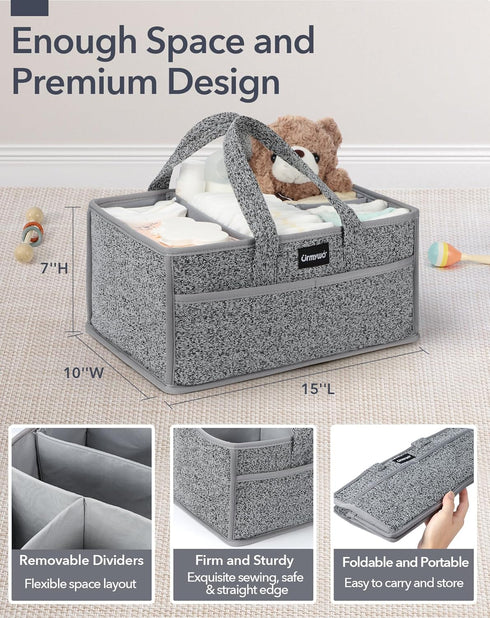 URMYWO Diaper Caddy Organizer - Portable Baby Diaper Caddy with Handle, Large Nursery Organizer Storage Basket