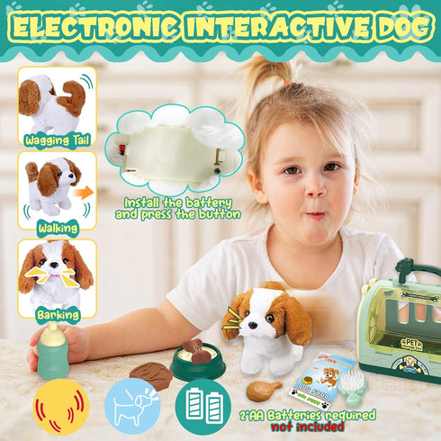 Set 12Pcs 3 4 5 6 7 TEUVO Pet Care Play Robot Dog Toys for Kids, Kids Pretend Play Feeding Walk Bark Puppy Pet Toys