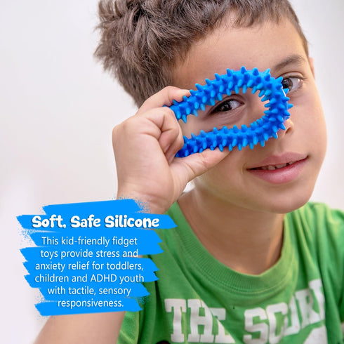 Pick A Toy Fidget Ring and Sensory Toy 3 Pack - Soft, Flexible Rubber Rings with Textured Spikes in Blue, Neon Green,