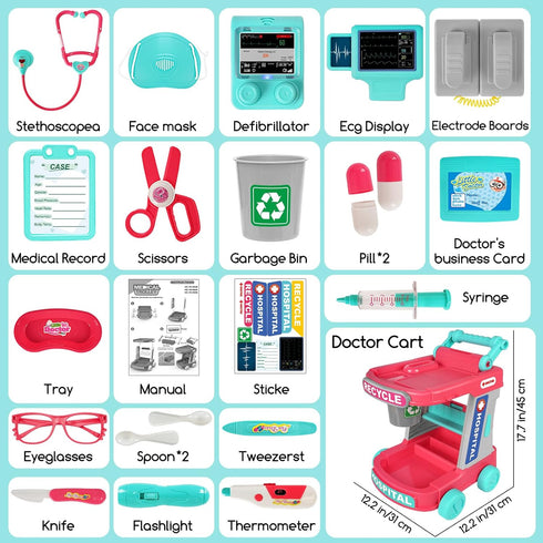 3-5, Doctor Kit for Kids, Pretend Play Medical Toy Doctor Cart, Doctor Toy for Toddlers Christmas Birthday Costume Role
