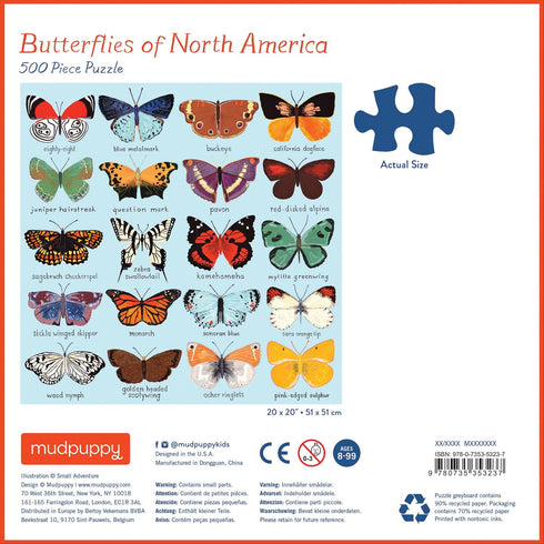 Mudpuppy Butterflies of North America 500 Piece Family Jigsaw Puzzle, Recognizable Butterflies Puzzle