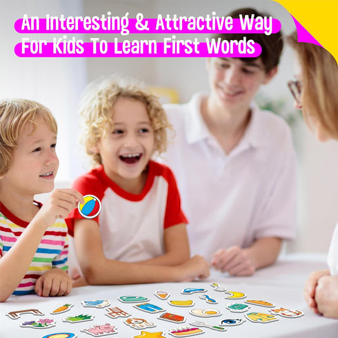 50 3+ PCS First Word Magnets, Magnetic Thickened Daily Items Fridge Magnets Adorable Educational Learning Toys