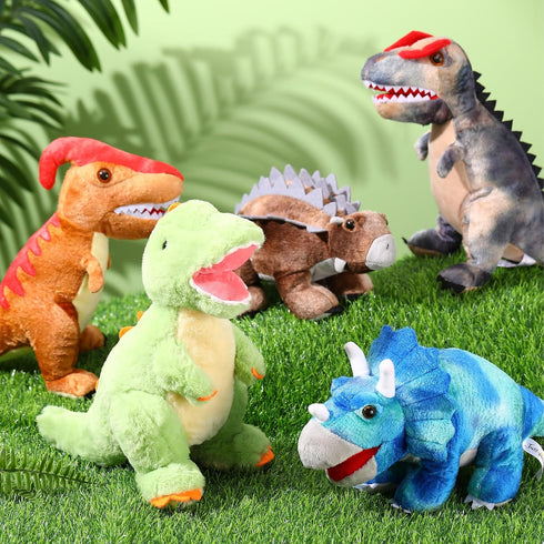 Leitee 8 Pcs Dinosaur Plush Toys Set | Soft Assortment of Tyrannosaurus & Triceratops for Boys Girls Birthday Gifts