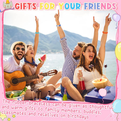 48 Pieces Silicone Wristband, 8 Colors Adjustable Rubber Band Wristbands for Party Gifts DIY