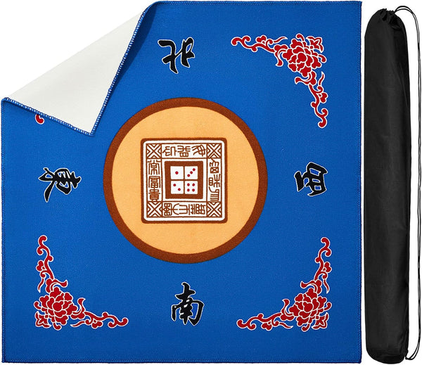 Mahjong Mat with Bag - Anti Slip Table Cover for Mahjong, Poker Cards, and Accessories (Blue)