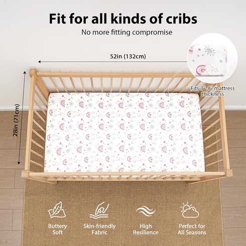 3 Pack 52x28 Baby Crib Sheets Girl, Toddler Bed Sheets Fitted for Standard Crib and Toddler Mattresses, Super Soft