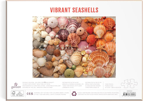 Galison Vibrant Seashells Christine Chitnis 1000 Piece Puzzle Featuring Chromatic Seashell Arrangement on Sand