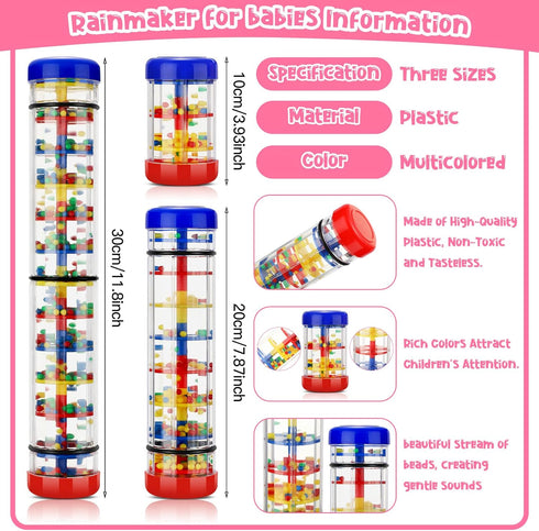 3 Pieces Rainmaker Rain Stick for Baby - Sensory Auditory Musical Instrument Rattle Tube