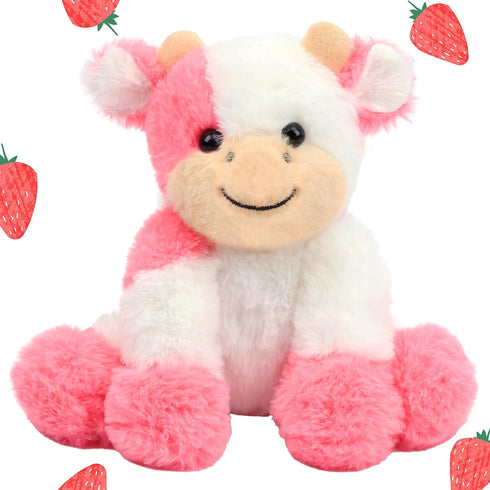 Hopearl Plush Cow Toy - 9 Inch Strawberry Pink Floppy Dairy Cattle - Cute Birthday Gift for Kids