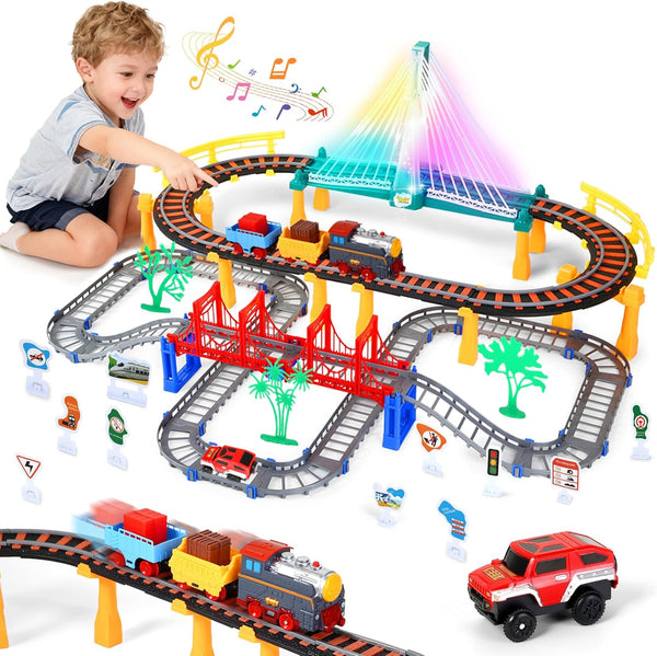 SANANT 2 in 1 DIY Tracks Electric Train Set Toy for Kids Ages