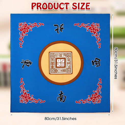 Mahjong Mat with Bag, Anti Slip Noise Reduction Table Cover Board Game Mat Mahjong Table Mat Mahjong Accessories Tablecloth Mahjong Paigow Poker Cards (Blue)