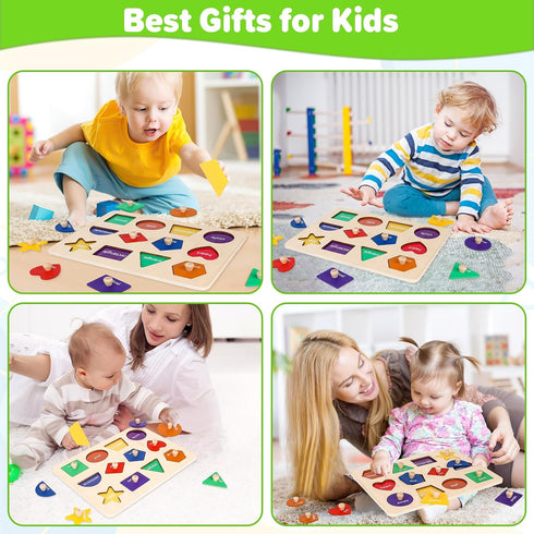Montessori Toys for Toddlers 1-3 Years, Wooden Shape Learning Puzzles for 12-24 Months, Educational Gifts