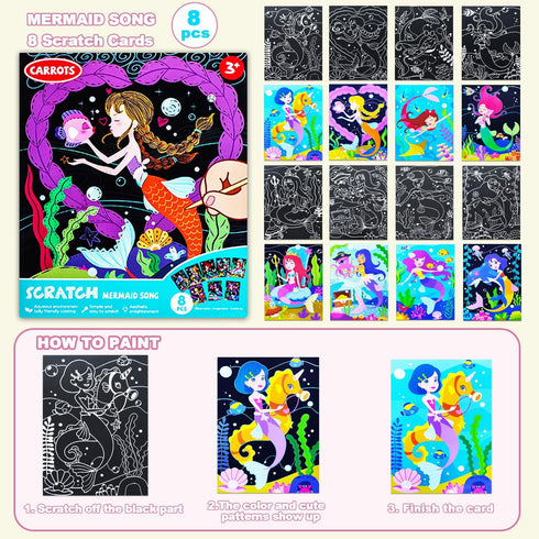 BAOXUE Scratch Art for Kids, Mermaids Black Rainbow Scratch Paper Set for DIY Activity and Party Games