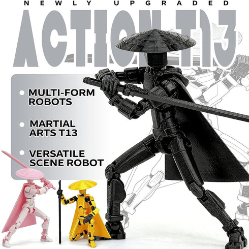 PkghoKids T13 Accessories,T13 3D Already Assembled Action Figure Multi-Jointed Movable Printed Toys (Black)