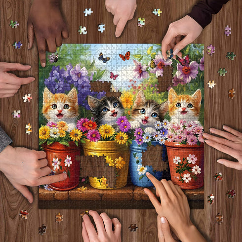 PICKFORU 1000 Cat Puzzles for Adults Pieces, Colorful Animals Jigsaw Puzzles Kitten Butterfly, Difficult Flower Plant