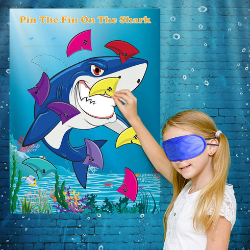FEPITO Pin The Fin on The Shark Game, 24 Pcs Fins for Shark Birthday Party Decoration Supplies