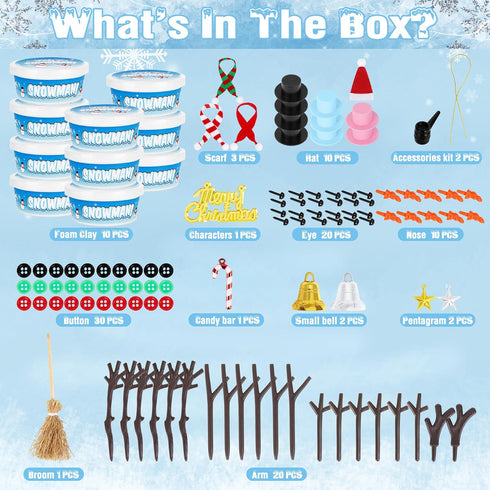 Snowman Crafts for Kids, 10 Pack Christmas Craft DIY Snowman Kit, Build a Snowman Kit Indoor Decorations, Creative Kids Air Dry Modeling Clay, Snowman Making Kit Toys Activities Party Supplies by EOBOH