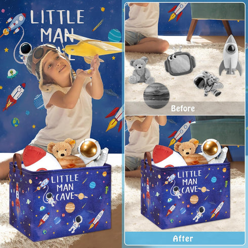Astronaut Nursery Basket Laundry Hamper,Space Storage Basket with Inspirational Quotes, Planets Boy Room Decor Toy Box